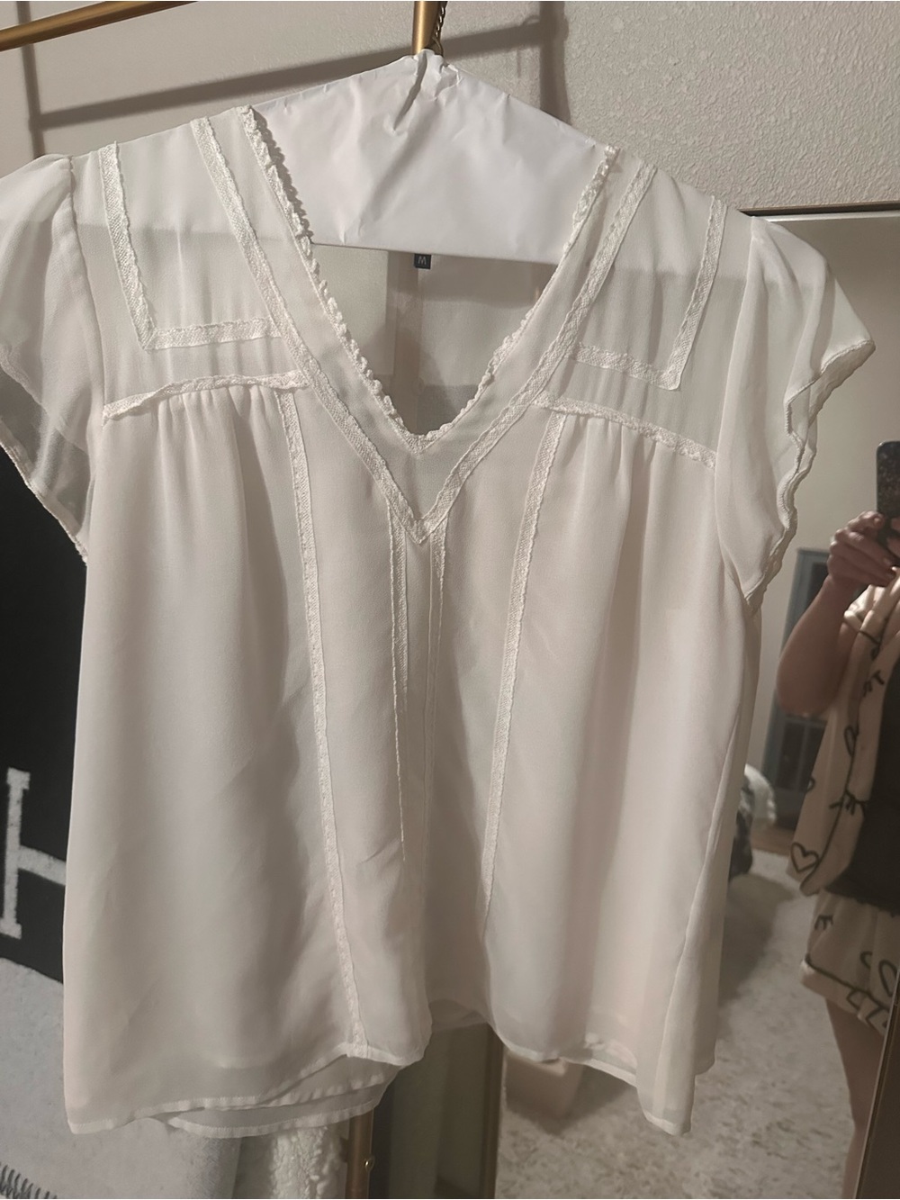 1. State White V-Neck Cap Sleeve Lace-Trim Blouse